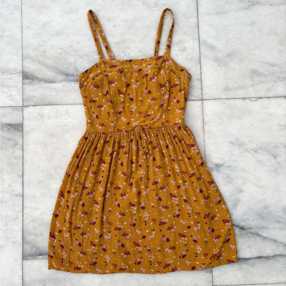Y2K Xhilaration Dress Mini Yellow Burgundy Floral Smocked Women S Boho Hippie